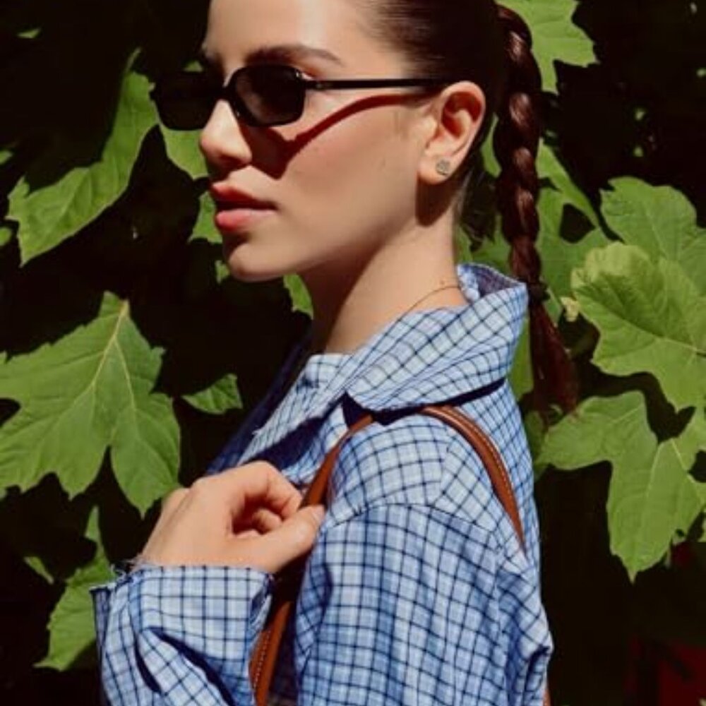 Retro Rectangular Sunglasses Narrow Frame UV Prot… - image 3